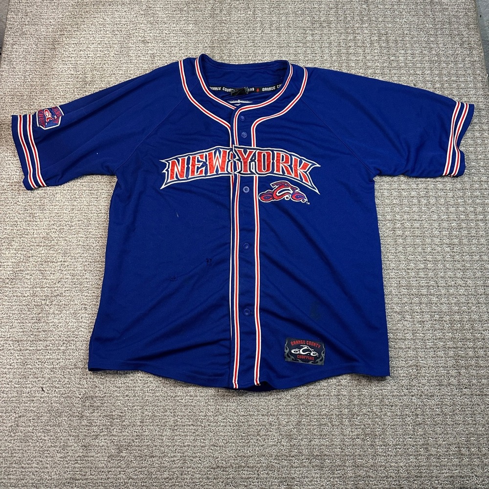 Orange County Choppers OCC New York Baseball Jersey Blue Mens XL Button Up Shirt